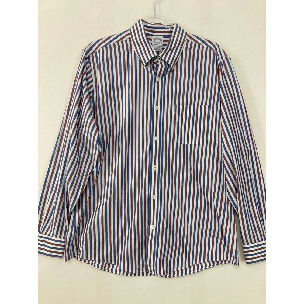 Brooks Brothers Shirt Large Regent Fit Multi Color Striped Cotton Blend Preppy‎
